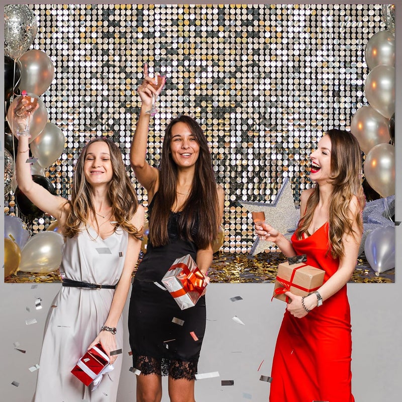 BUTEN Silver Shimmer Wall Backdrop Glitter Birthday Photo Background Silver Flash Square Disco Balloon Banner for Women Girl Wedding Birthday Baby Shower Party Decor Supplies (7X5FT(82 x 59 inch)) - Image 3