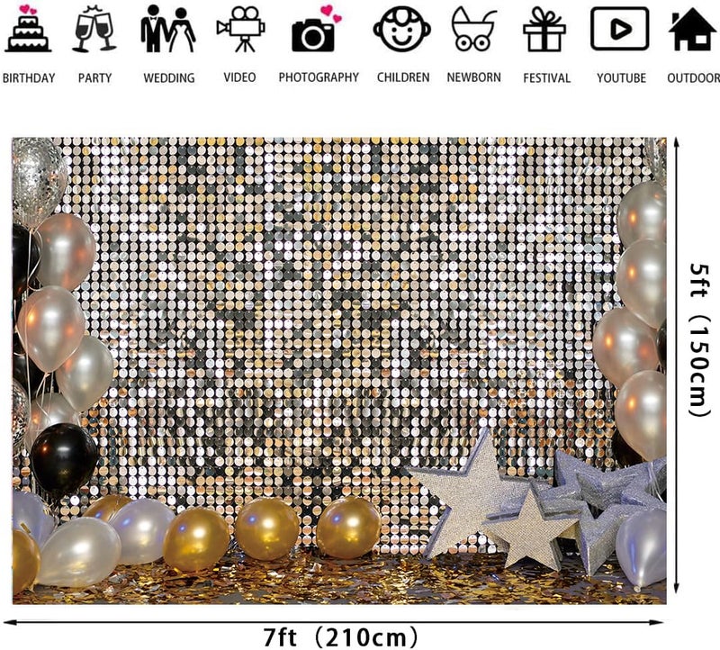BUTEN Silver Shimmer Wall Backdrop Glitter Birthday Photo Background Silver Flash Square Disco Balloon Banner for Women Girl Wedding Birthday Baby Shower Party Decor Supplies (7X5FT(82 x 59 inch)) - Image 2