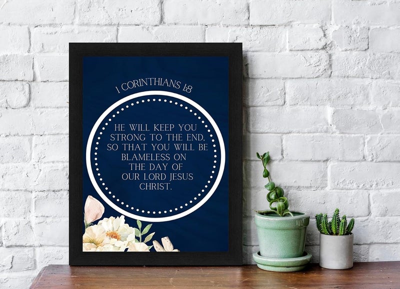Interio Crafts Bible Verse Wall Frame 1 Corinthians 18 Jesus Wall Quotes He Will Keep You Strong Black Synthetic Wood - Image 2