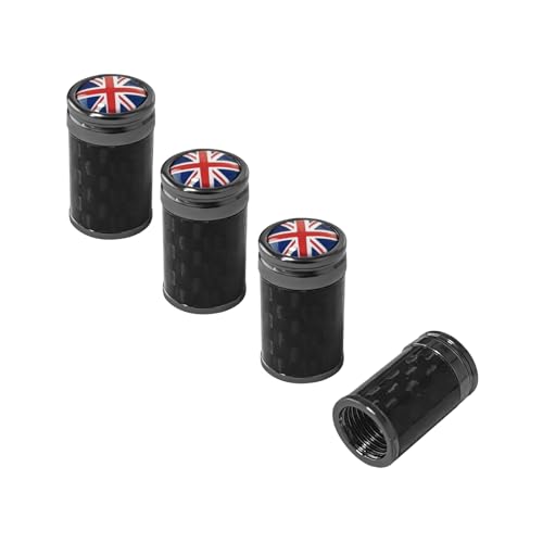 Sylvil 4 PCS Car Tire Valve Stem Caps Leakproof Auto Rim Wheel Valve Stem Cap with O Rubber Seal Dustproof Stem Covers for Car SUV Bike Truck Motorcycle Car Accessories Black UK Flag - Image 1