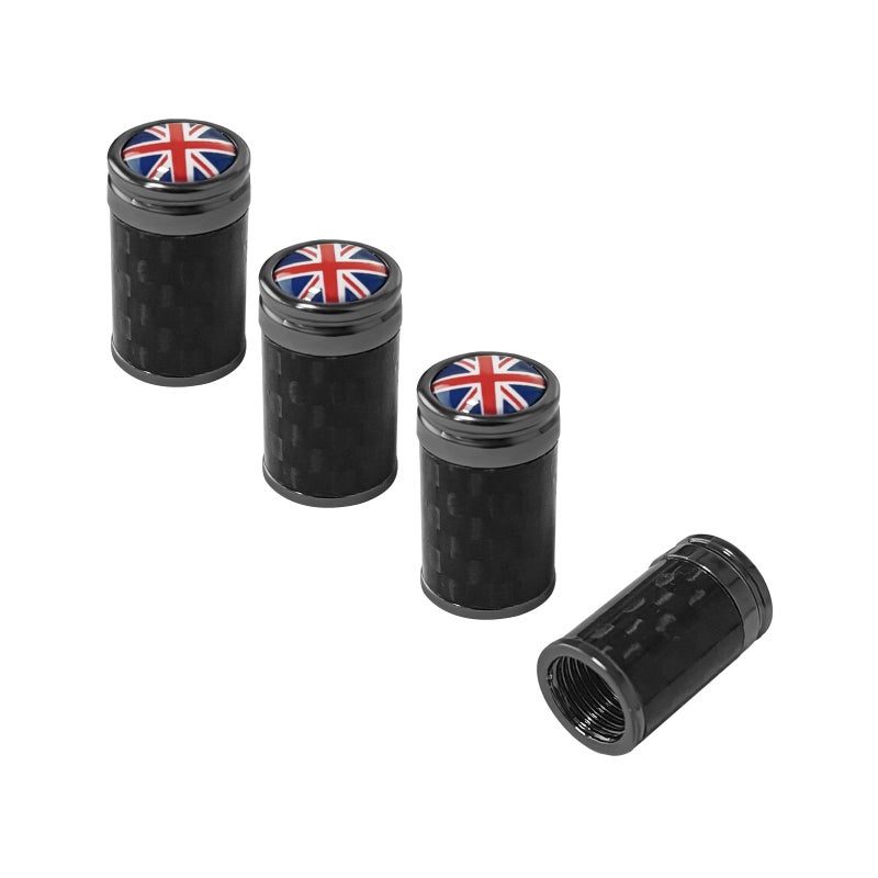 Sylvil 4 PCS Car Tire Valve Stem Caps Leakproof Auto Rim Wheel Valve Stem Cap with O Rubber Seal Dustproof Stem Covers for Car SUV Bike Truck Motorcycle Car Accessories Black UK Flag - Image 3