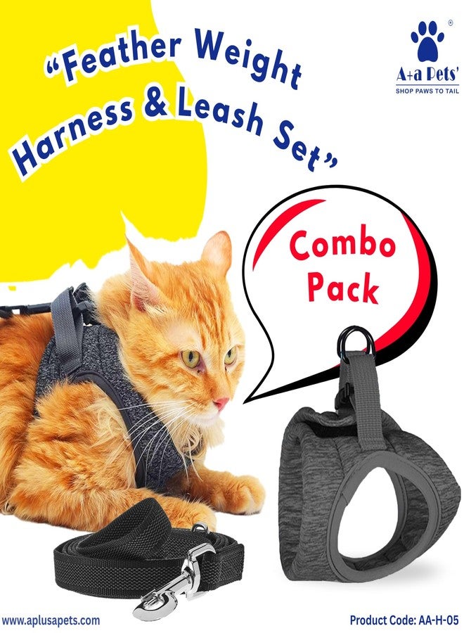 A+a Pets طقم سرج ومقود خفيف الوزن للقطط والكلاب من A+a Pets - مقاوم للهروب، قابل للتعديل، لا يسبب الشد، سترة مبطنة ناعمة للقطط الفارسية والقطط الصغيرة والكلاب الصغيرة (رمادي، متوسط) - Image 2