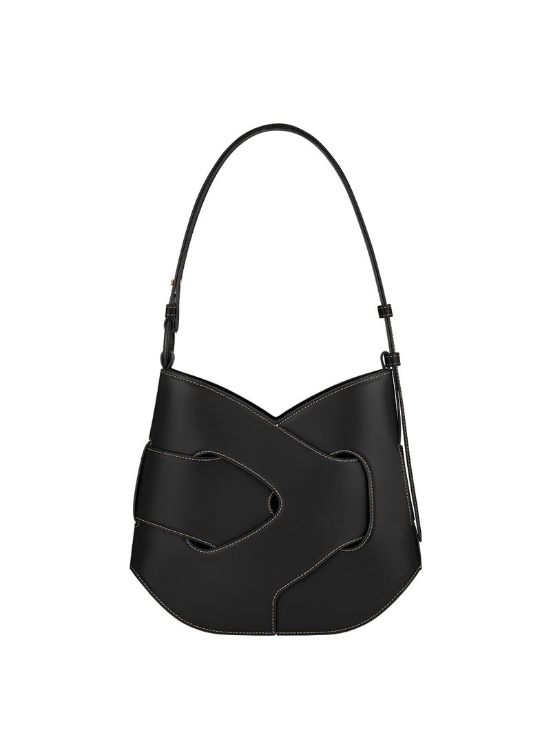 Generic - Fashionable French Niche Polene Woven Shoulder Bag Womens Crossbody Bag European And American Style Storage Motorcycle Equipmen Black smooth - Image 1