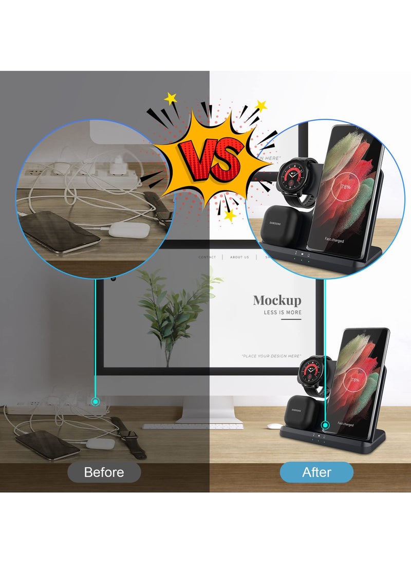 SYOSI Wireless Charging Station for Samsung 3 in 1 Wireless Charger for Galaxy Watch 4/3/Active 2/1 Compatible with Samsung S22 Ultra S21 S20 Note20 Z Flip 4/3 Z Fold Galaxy Buds, Black - Image 2