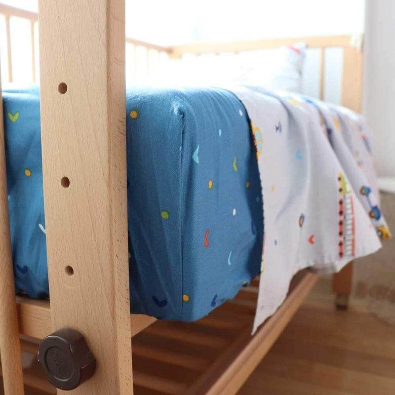 Emenpy 100% Cotton Crib Bedding Set for Baby Boys Girls, 3 Pcs Baby Bed Linen Include Duvet Cover, Fitted Sheet, Pillowcase, Nursery Decoration, No Filler (Navy) - Image 5