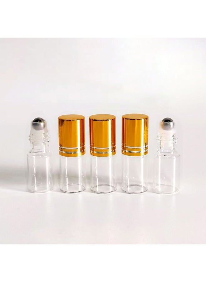 PYAWI 50 PCS Essential Oil Roller Bottles 3ml Clear Glass Roller Bottles with Stainless Steel Roller Ball,Gold Caps,for Travel Perfume Cosmetics Small Container(2 Funnels, 2 Dropper, 1 Opener) (3ml) - Image 2
