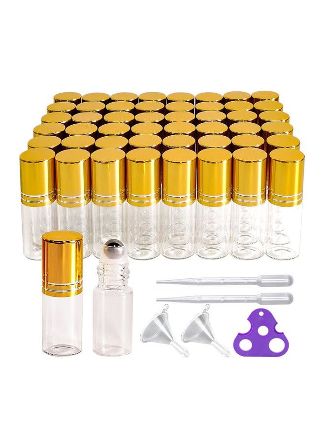 PYAWI 50 PCS Essential Oil Roller Bottles 3ml Clear Glass Roller Bottles with Stainless Steel Roller Ball,Gold Caps,for Travel Perfume Cosmetics Small Container(2 Funnels, 2 Dropper, 1 Opener) (3ml) - Image 1
