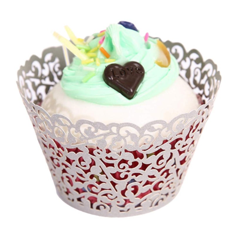 GOLF 100Pcs Cupcake Wrappers Artistic Bake Cake Paper Filigree Little Vine Lace Laser Cut Liner Baking Cup Wraps Muffin CaseTrays for Wedding Party Birthday Decoration (White) - Image 2