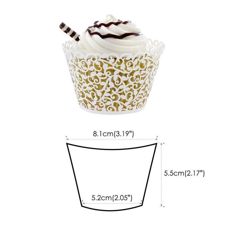 GOLF 100Pcs Cupcake Wrappers Artistic Bake Cake Paper Filigree Little Vine Lace Laser Cut Liner Baking Cup Wraps Muffin CaseTrays for Wedding Party Birthday Decoration (White) - Image 3