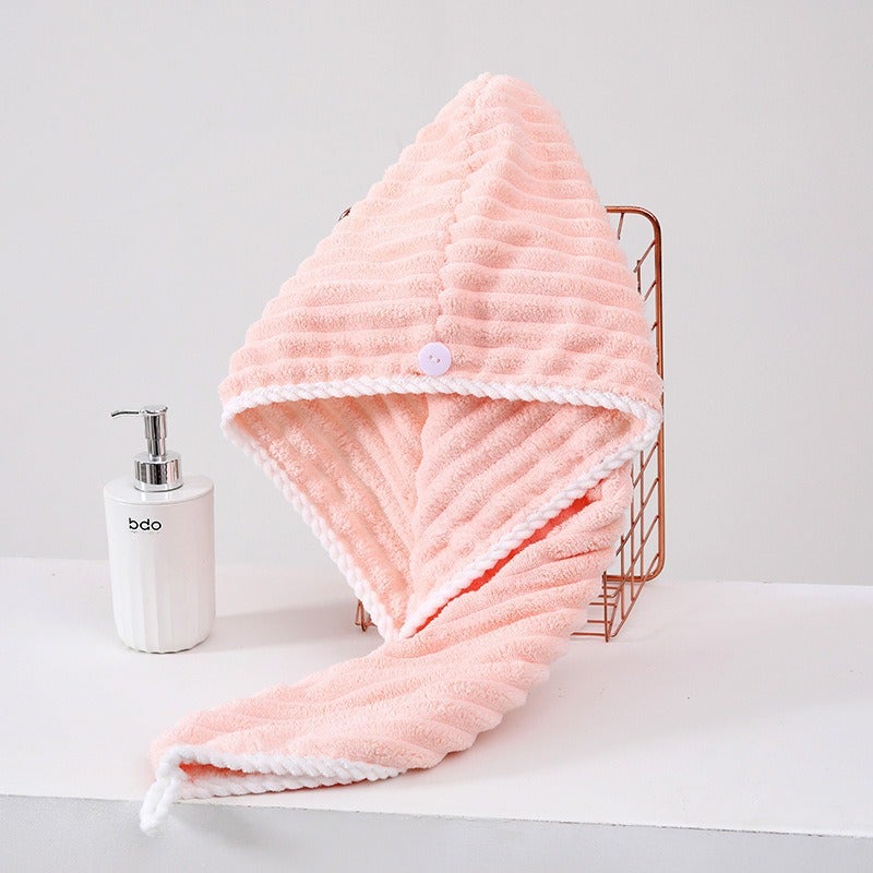 Generic 2024 Candy Stripe Bath Cap Soft Thick Absorbent light pink