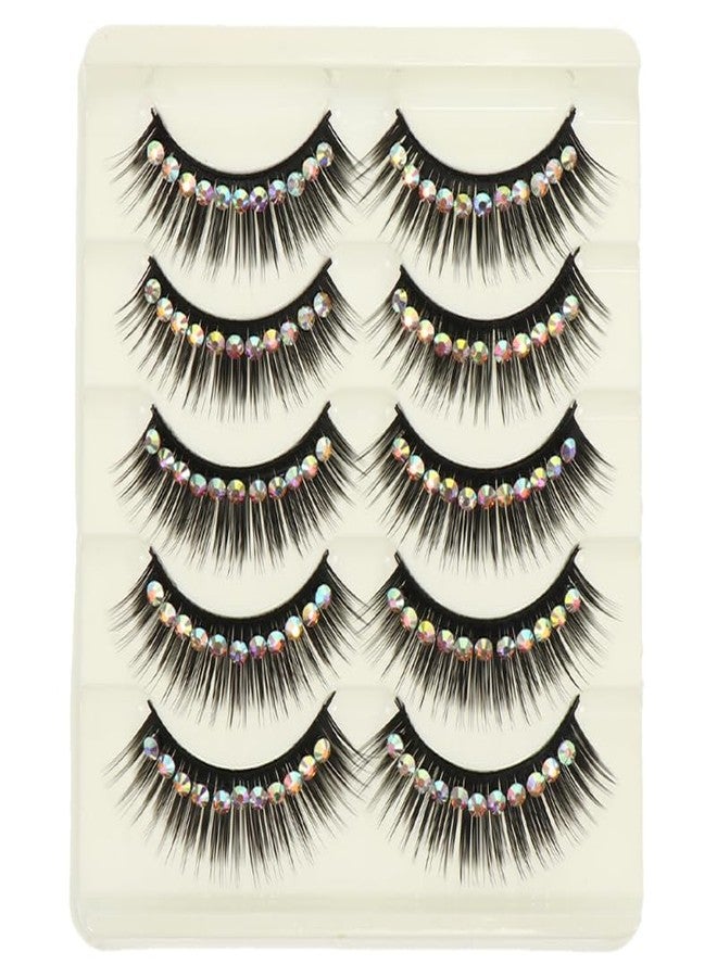 KALLORY 10 Pairs Diamond False Eyelashes Rhinestone Performance Eyelash Realistic Eyelash Women Eyelash Natural False Lashes Long Fake Lash Chemical Fiber Hard Stem Make up Cosmetic - Image 1