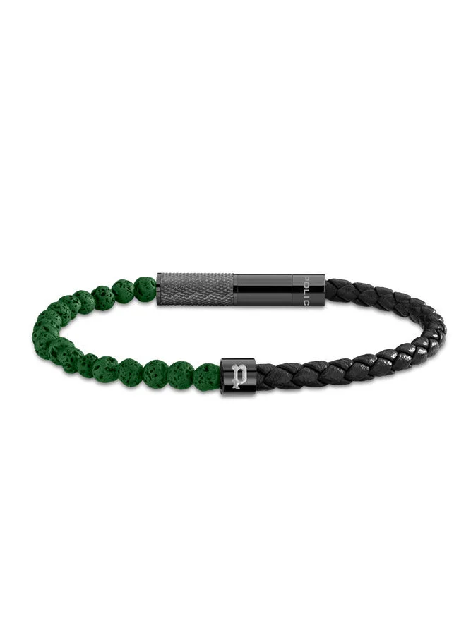 بوليس Twine Bracelet for Men Rose Gold and Stainless Steel with Black beads and Khaki LeatherPEAGB0012504