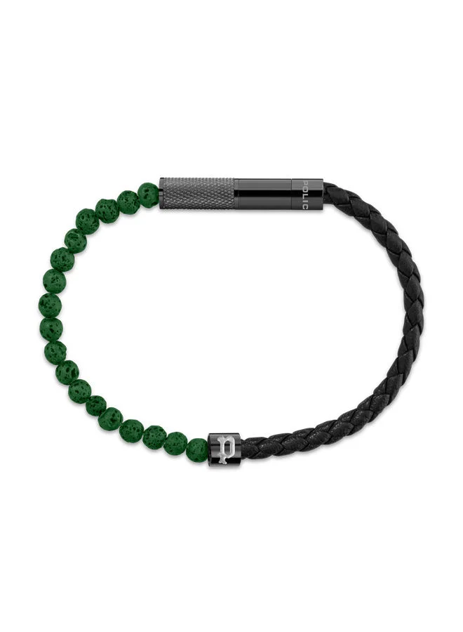 بوليس Twine Bracelet for Men Rose Gold and Stainless Steel with Black beads and Khaki LeatherPEAGB0012504