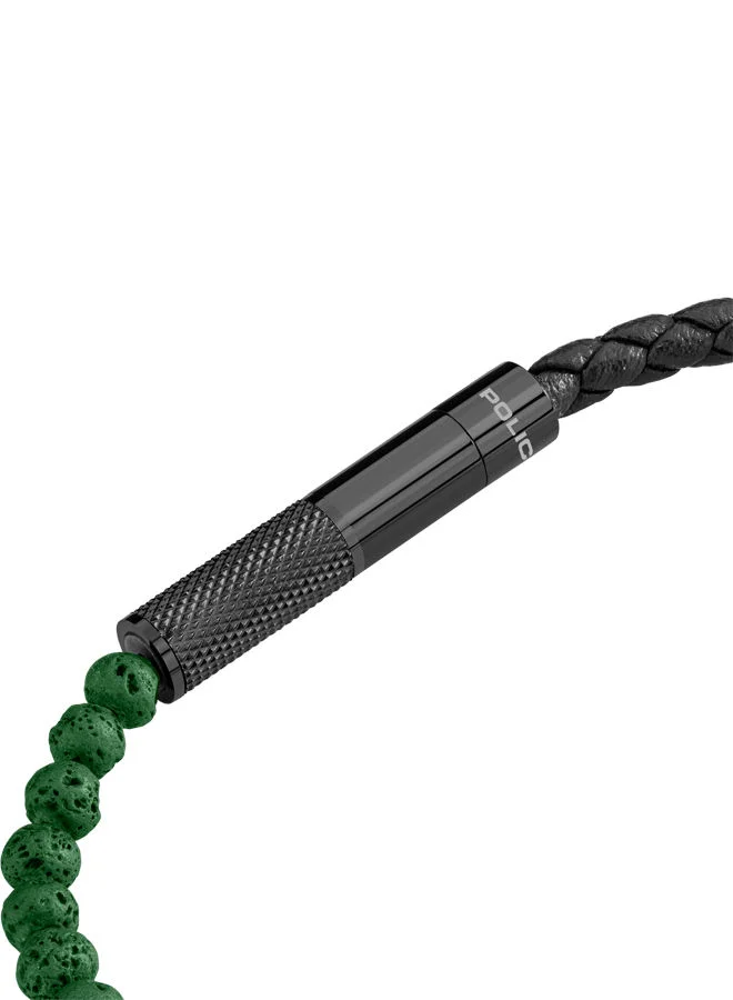 POLICE Twine Bracelet for Men Rose Gold and Stainless Steel with Black beads and Khaki LeatherPEAGB0012504