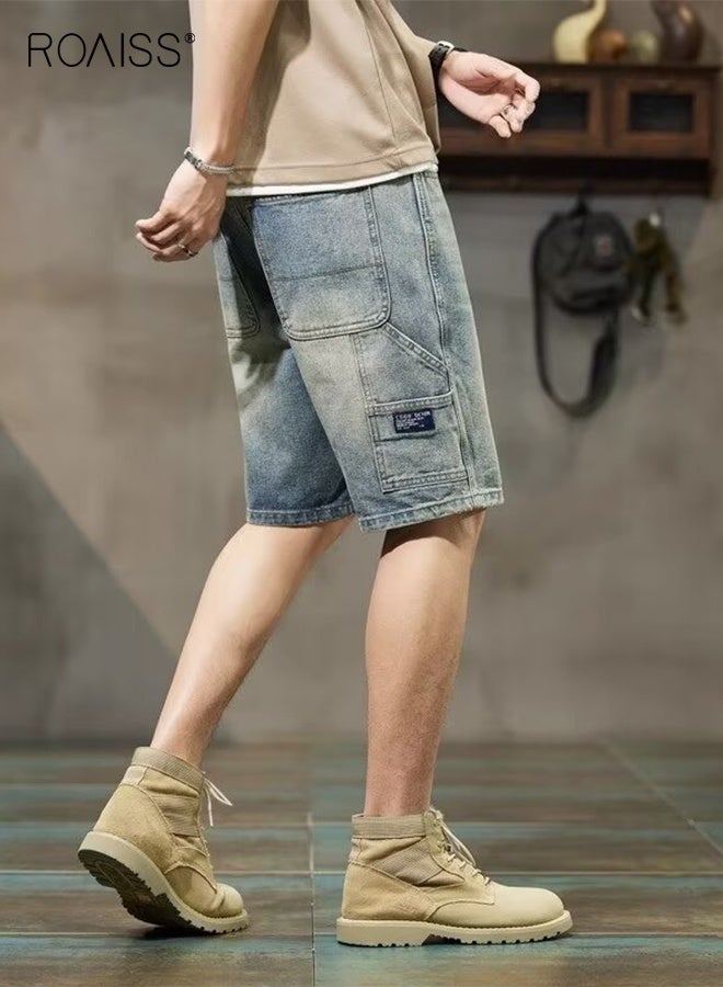 roaiss Summer Men's Cargo Denim Short Thin Loose Popular Casual Pant Zipper Washed Straight with Pocket Decoration Daily Street Short - Image 5