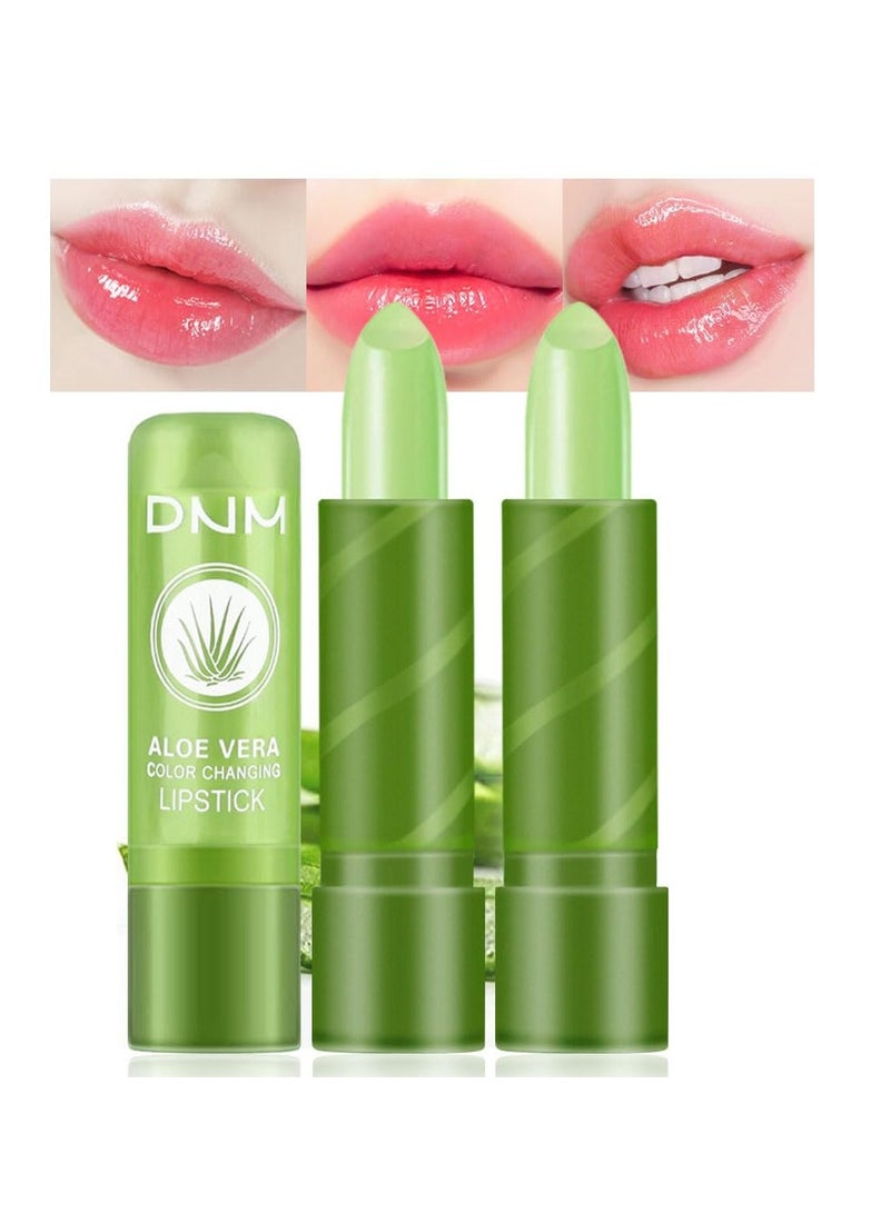 BINGBRUSH 2 Pcs Aloe Vera Color Changing Lipstick Queen,Long Lasting Lip Care Nutritious Plumper Lip Balm Moisturizer Magic PH Temperature Color Change Lip Gloss Makeup Set for Women