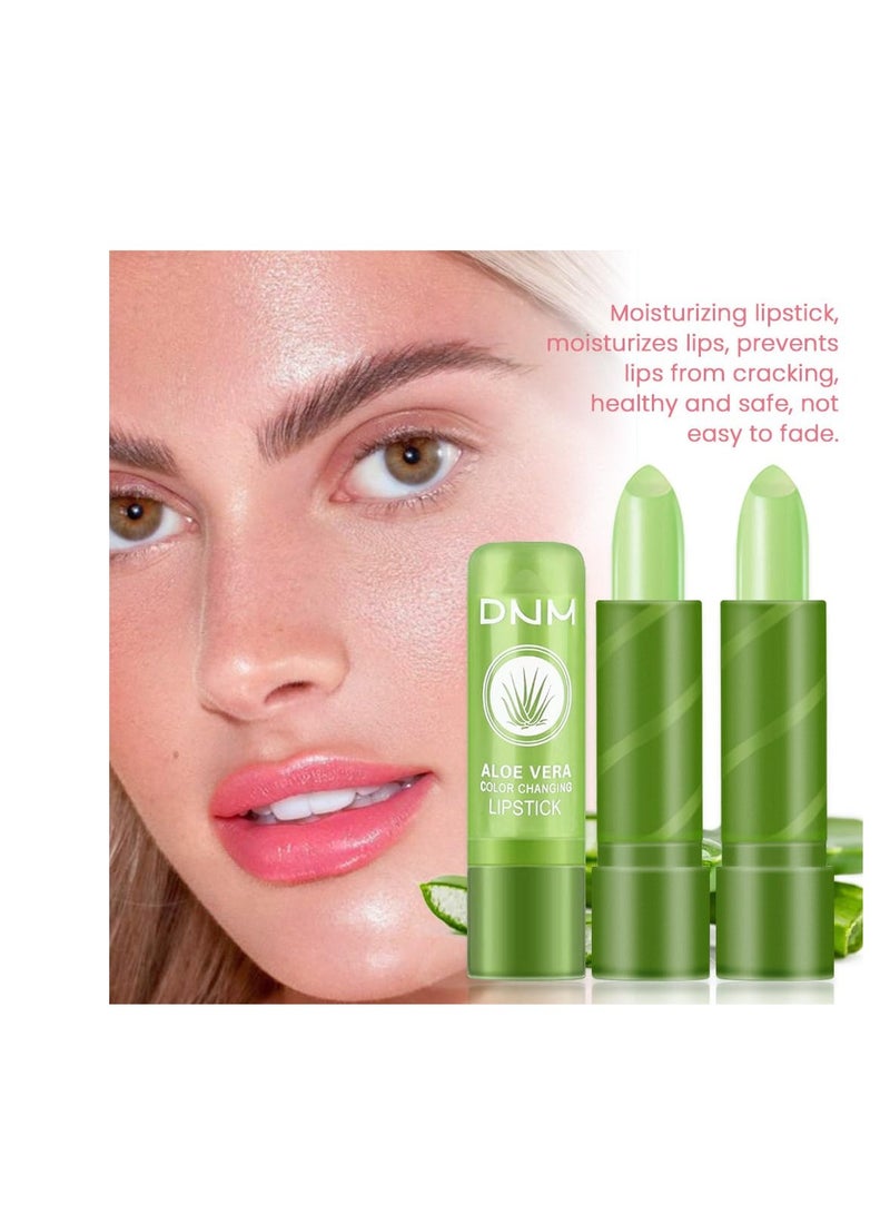 BINGBRUSH 2 Pcs Aloe Vera Color Changing Lipstick Queen,Long Lasting Lip Care Nutritious Plumper Lip Balm Moisturizer Magic PH Temperature Color Change Lip Gloss Makeup Set for Women