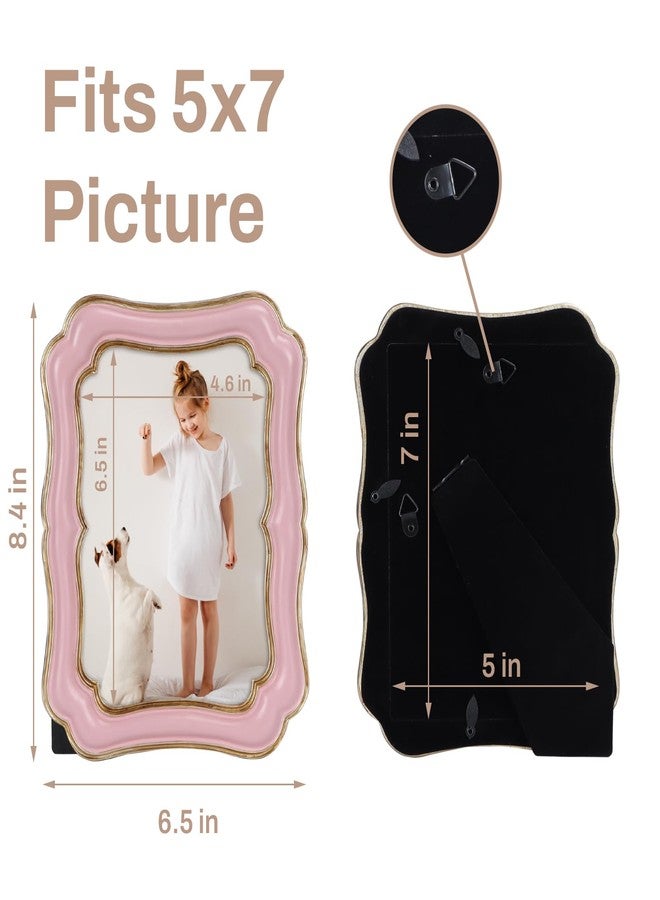 PHAREGE 5x7 Vintage Picture Frame Pink Gold, Ornate Antique Picture Frame for 5x7 Photo, Retro Photo Frame for Tabletop Vertical or Horizontal Display, 1 Pack - Image 2