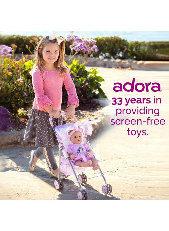 ادورا عربة أطفال أدورا بيبي دول مع غطاء مظلة وحواف مكشكشة، وغطاء شمسي قابل للتعديل، وتخزين ملحقات الدمية، هدية عيد ميلاد للأعمار من 3 سنوات فما فوق - قلب وردي فاتح - Image 2