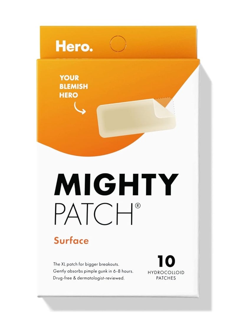 Mighty Patch Surface - Hydrocolloid Large Acne Pimple Patch Spot Treatment (10 count) for Body and Larger Breakouts on Cheek, Forehead, Chin, Vegan, Cruelty-Free, 50% Better Absorption - Image 1