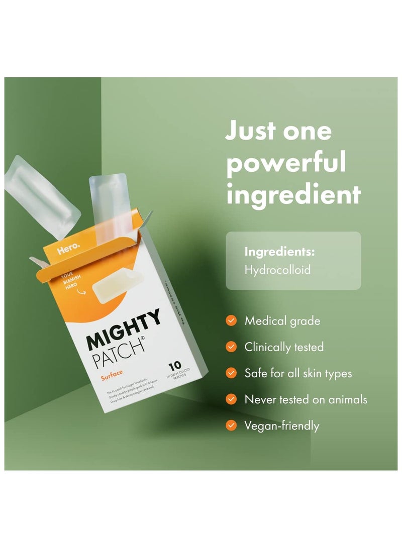 Mighty Patch Surface - Hydrocolloid Large Acne Pimple Patch Spot Treatment (10 count) for Body and Larger Breakouts on Cheek, Forehead, Chin, Vegan, Cruelty-Free, 50% Better Absorption - Image 3
