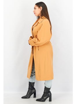 Y.A.S Women Regular Fit Solid Trench Coat, Orange  - Image 3