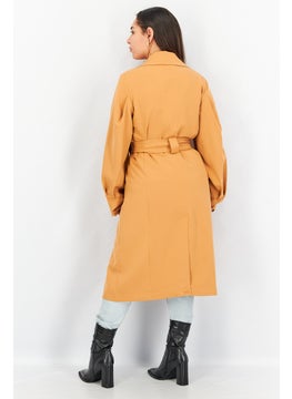 Y.A.S Women Regular Fit Solid Trench Coat, Orange  - Image 2