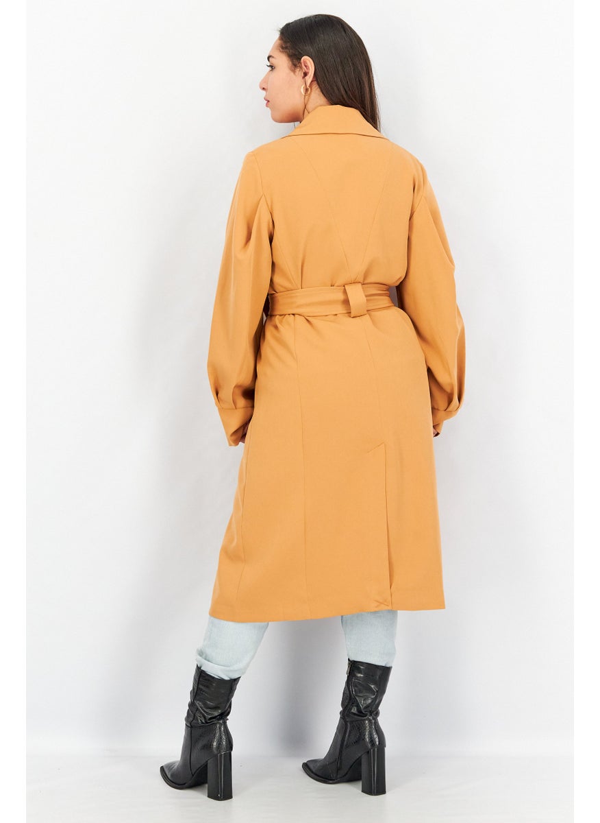 Y.A.S - Women Regular Fit Solid Trench Coat, Orange - Image 1