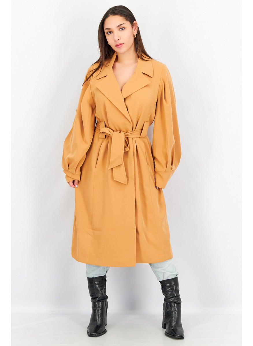 Y.A.S - Women Regular Fit Solid Trench Coat, Orange - Image 1