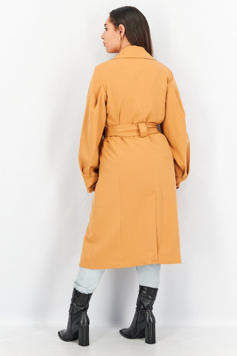 YAS Women Regular Fit Solid Trench Coat, Orange  - Image 2