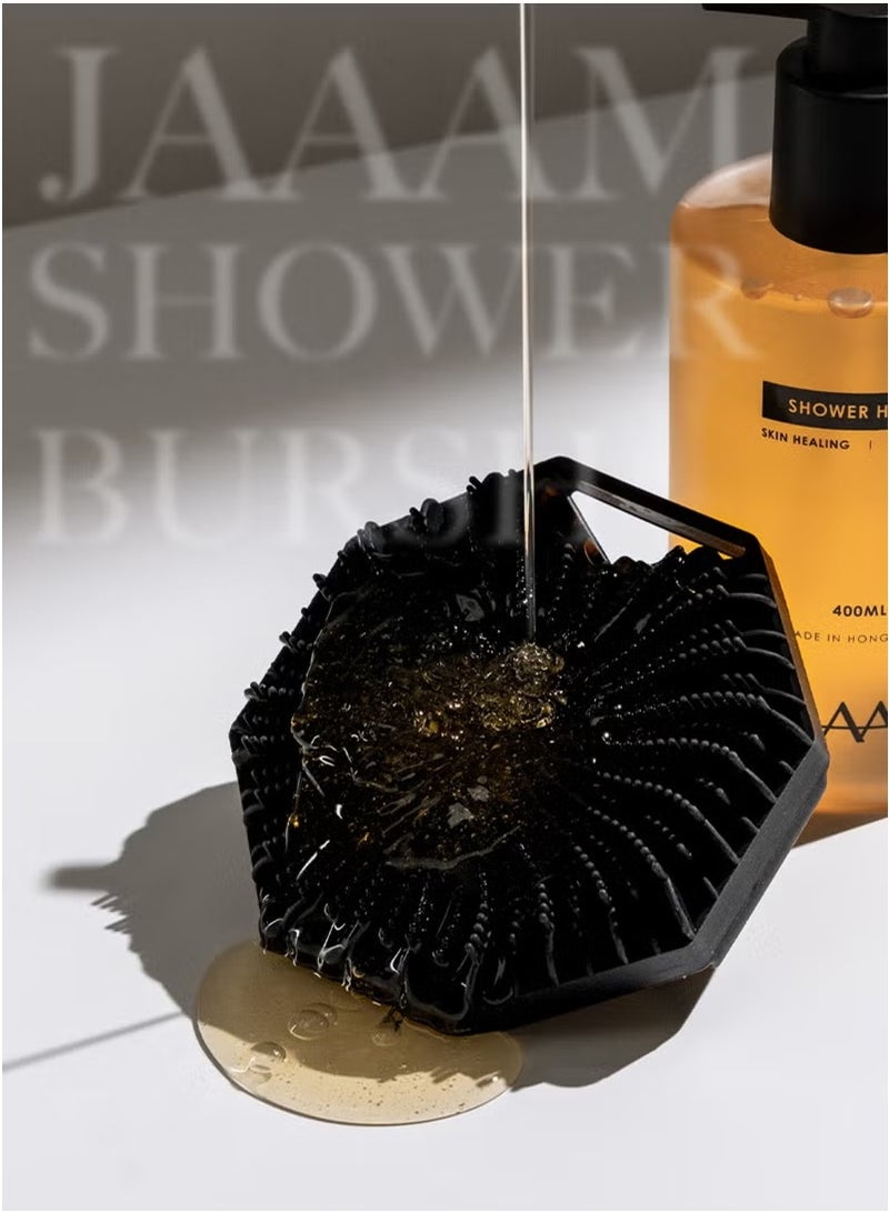 Silicone Body Scrub, Non-Slip Handle Shower Scrub Cleansing Brush, Silicone Body Brush with Soft Silicone Bristles for Shower, Exfoliating Body Scrub for Sensitive Skin (Black) - Image 4