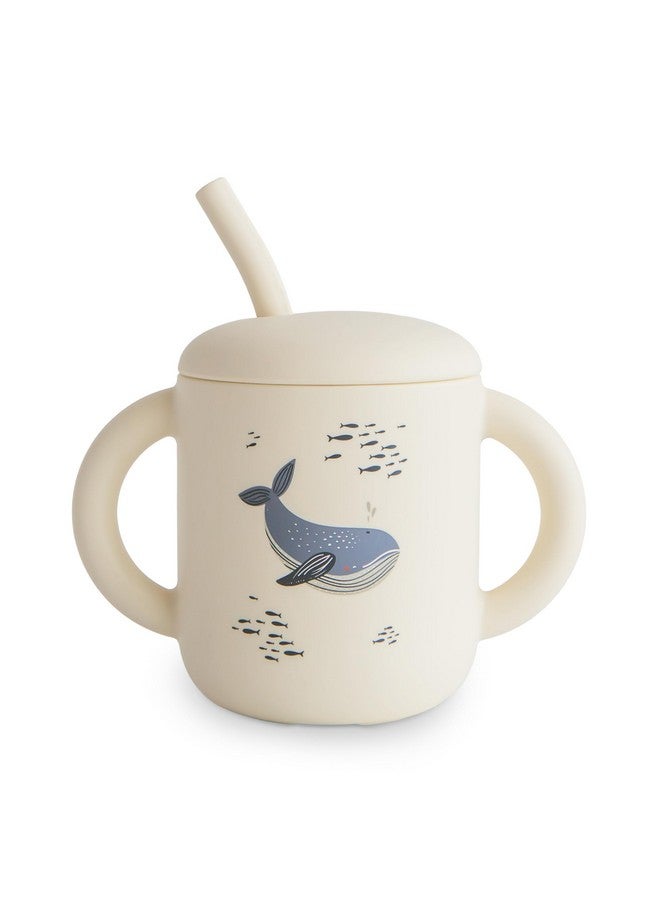 mushie 100% Silicone Training Cup & Straw for Toddlers | 6 Months+ (Whales) - Image 1