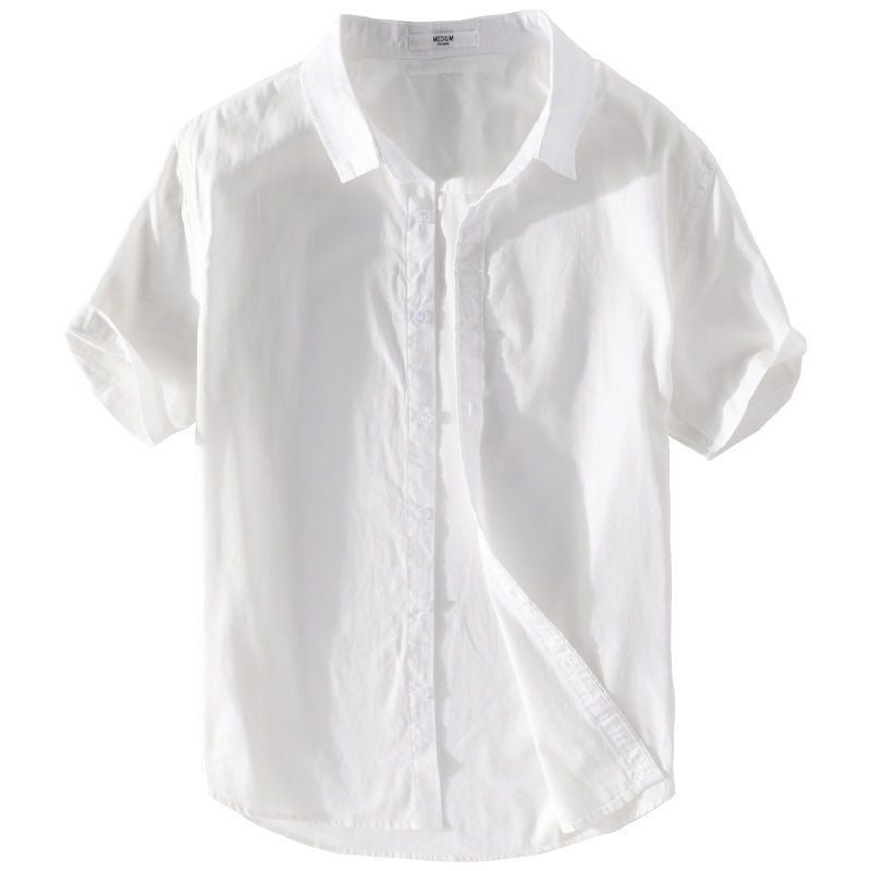 Summer Linen Shirt Mens Short Sleeve Thin Loose Linen Material Casual Cotton Linen Shirt Loose Fit Fashionable Urban Style Khaki  - Image 5