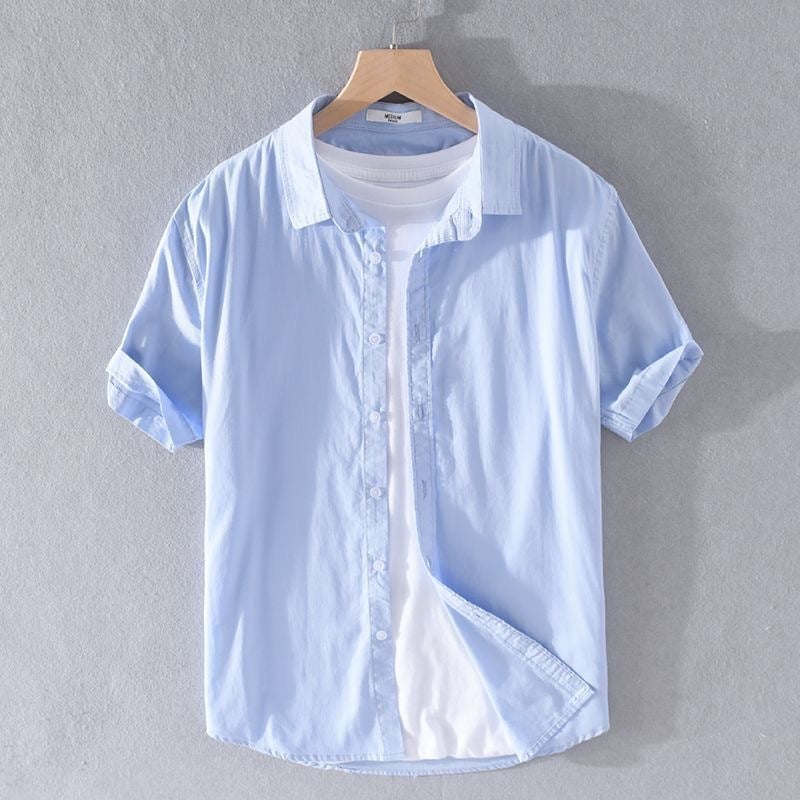 Summer Linen Shirt Mens Short Sleeve Thin Loose Linen Material Casual Cotton Linen Shirt Loose Fit Fashionable Urban Style Khaki  - Image 4