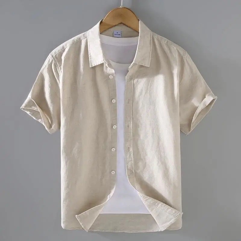 Summer Linen Shirt Mens Short Sleeve Thin Loose Linen Material Casual Cotton Linen Shirt Loose Fit Fashionable Urban Style Khaki  - Image 2