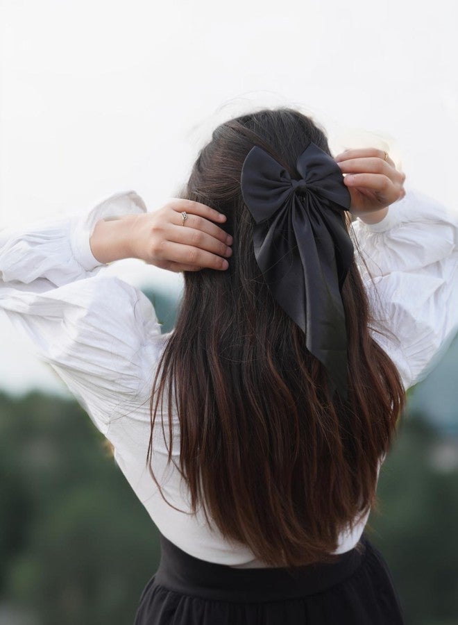 ChicTresses® Off White and Black - Hair Bows for Women and Girls - Luxury Silky Satin Barette Hair Bow Clips - Pack of 2 - Image 3