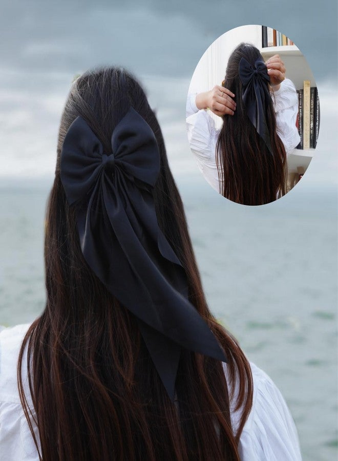 ChicTresses® Off White and Black - Hair Bows for Women and Girls - Luxury Silky Satin Barette Hair Bow Clips - Pack of 2 - Image 5