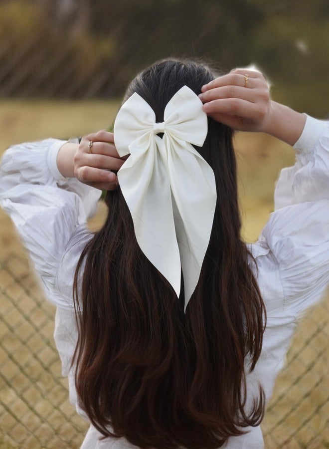 ChicTresses® Off White and Black - Hair Bows for Women and Girls - Luxury Silky Satin Barette Hair Bow Clips - Pack of 2 - Image 4