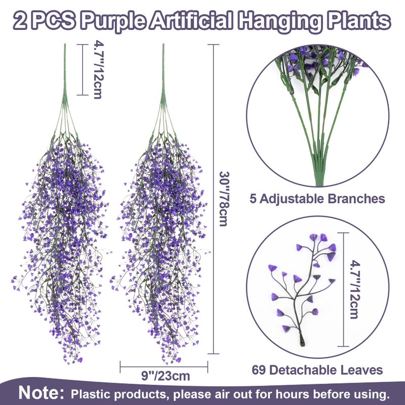 RAINFLOW 2PCS Artificial Hanging Plants Indoor - Vivid Fake Vines with Mini Purple Flowers, Fake Hanging Flowers Ivy Vine for Shelf Wall Living Room Home Garden Patio Balcony Yard Outdoor Decor - Image 2