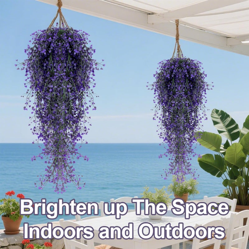 RAINFLOW 2PCS Artificial Hanging Plants Indoor - Vivid Fake Vines with Mini Purple Flowers, Fake Hanging Flowers Ivy Vine for Shelf Wall Living Room Home Garden Patio Balcony Yard Outdoor Decor - Image 5