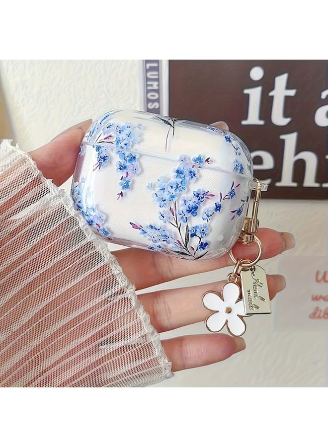 Transparent Anti Drop Protective Case For Airpods 3 With Blue Floral Keychain - Image 1