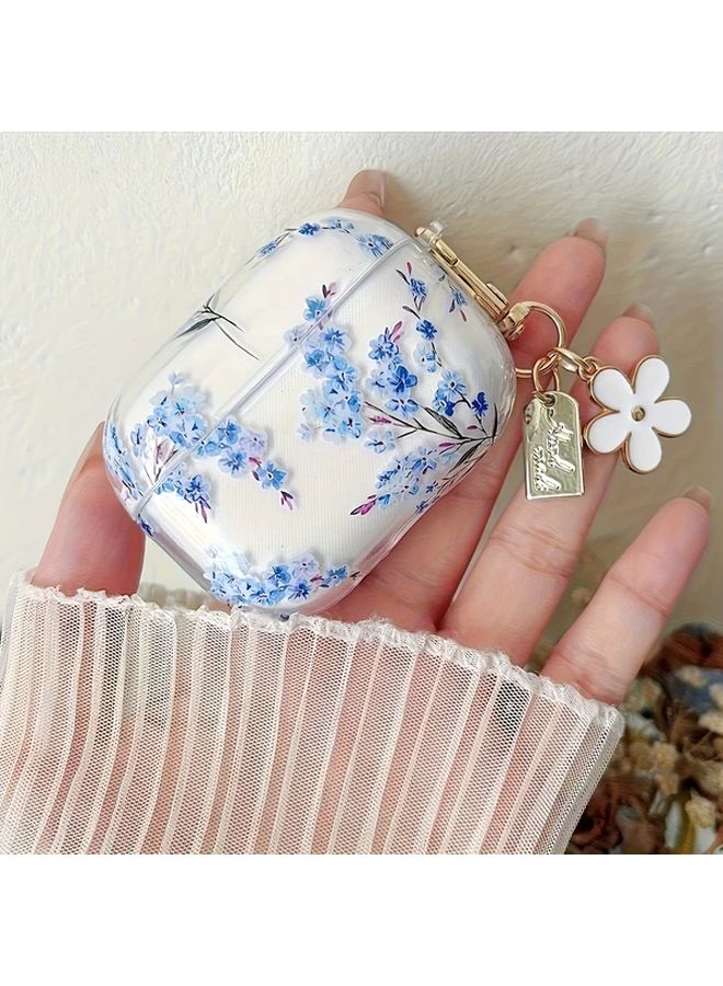 Transparent Anti Drop Protective Case For Airpods 3 With Blue Floral Keychain - Image 5
