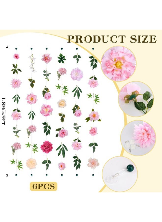 Draupnir 6 pcs Artificial Flower Garland Hanging Decorations,5.9ft Hanging Flowers for Backdrop Floral Garland with Hooks Fake Wildflower Garlands for Home Garden Spring Summer Wedding Party Arch Wall - Image 2