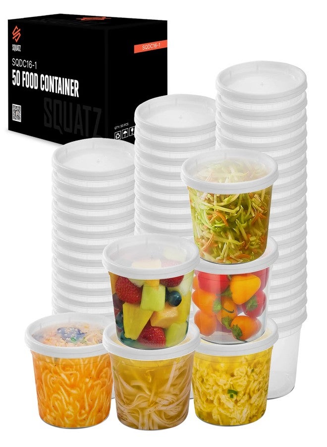 SQUATZ 50 Microwavable Food Container - 16oz Translucent Meal Box Storage with Lids, Ideal for Storing Soups, Condiments, Sauces, Dressing, Fruit, Baby Food, Healthy Snacks, and Leftovers, LARGE SQUATZ - Image 1