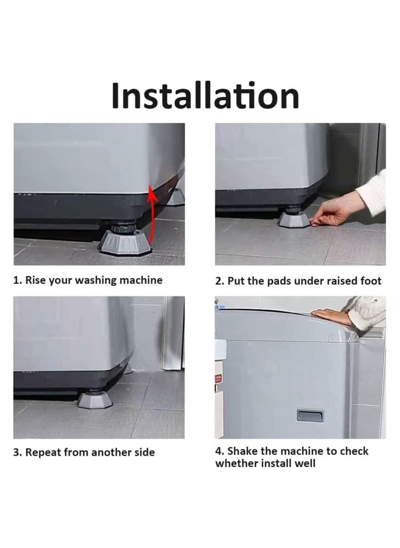 Excefore Washing Machine Rubber Feet Pads Anti Vibration Pads Fridge Machine Leveling Feet Anti Walk Pads Shock Absorber Furniture Lifting Base For Laundry Washer and Dryer(4pcs Grey)  - Image 5