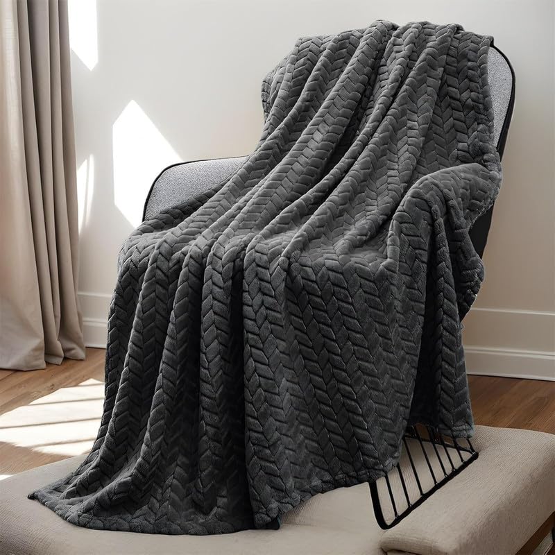 MORADO 190 GSM Flannel Super Soft Warm Double Blanket for Winters - 90x90 Inches, Dark Grey - Image 1