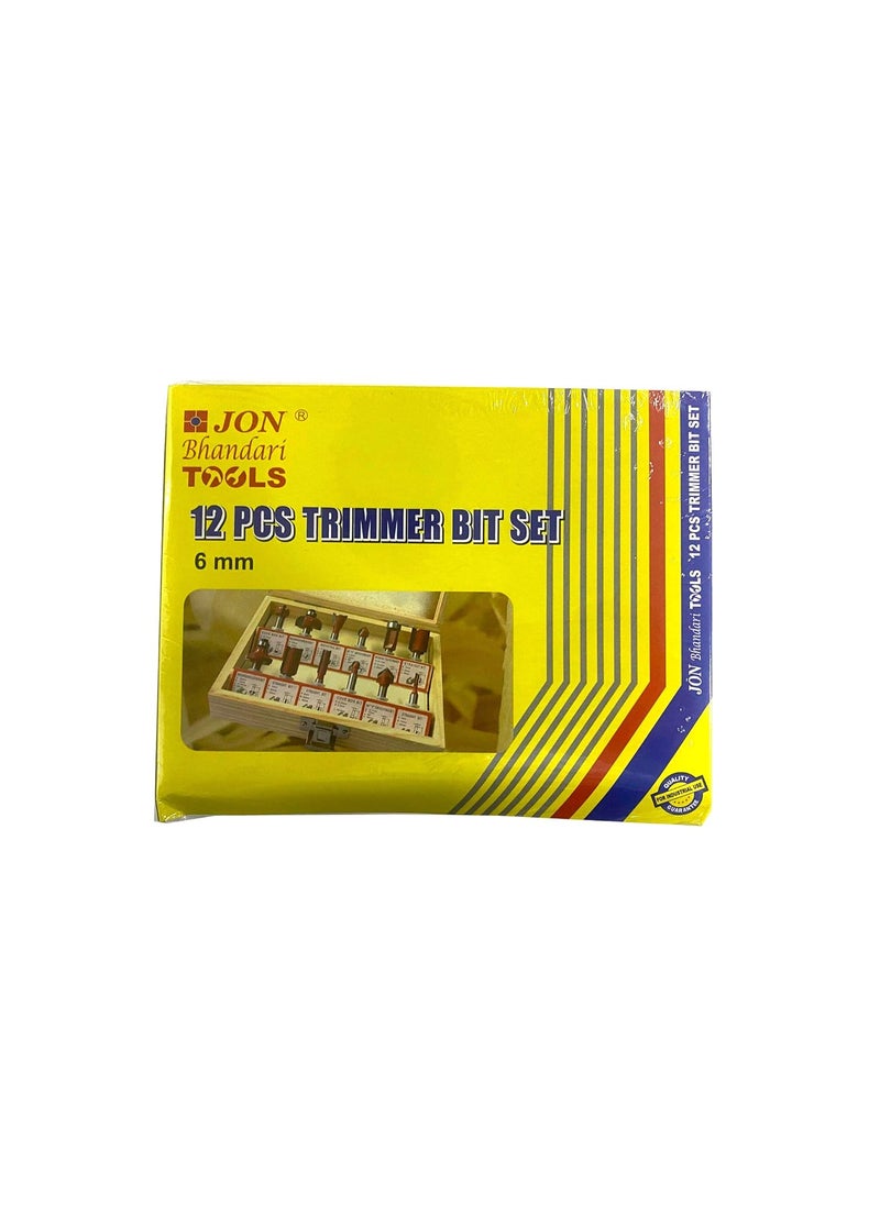 Jon Bhandari Tools - Jon Bhandari Tools 12pc Premium Router Trimmer Bit Set 6mm with Wooden Box Specially Designed for Wood Working - Image 1