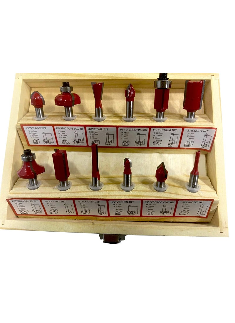 Jon Bhandari Tools - Jon Bhandari Tools 12pc Premium Router Trimmer Bit Set 6mm with Wooden Box Specially Designed for Wood Working - Image 1