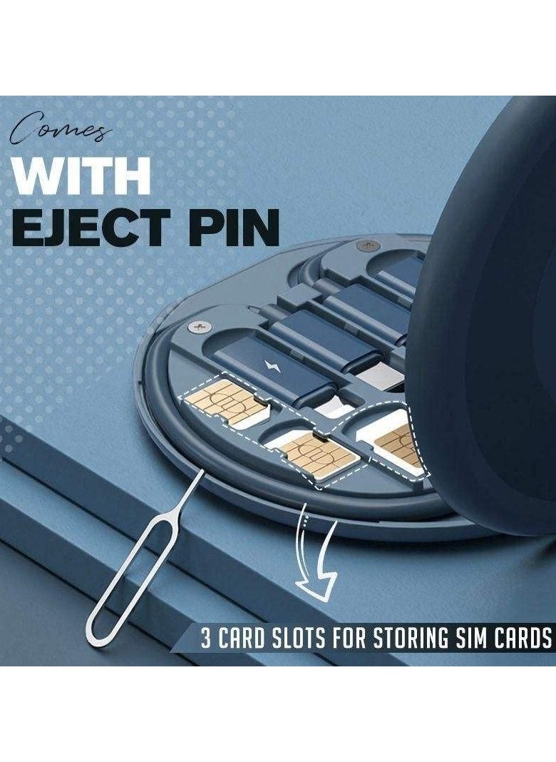 6 in 1 Multi-Function Portable USB Adapter Card Storage Set, 60W Fast Charge, Sim Card Tray Eject Pin, Hidden Phone Holder-Universal Smart Adaptor