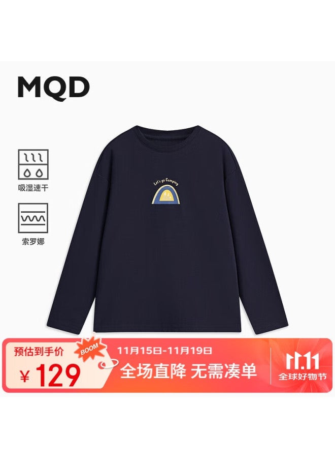 Mqd Boys' Clothing, Big Kids' Fall New Style, Basic Versatile Cartoon Casual Round Neck T-shirt, Navy Blue, Size 170 - Image 1